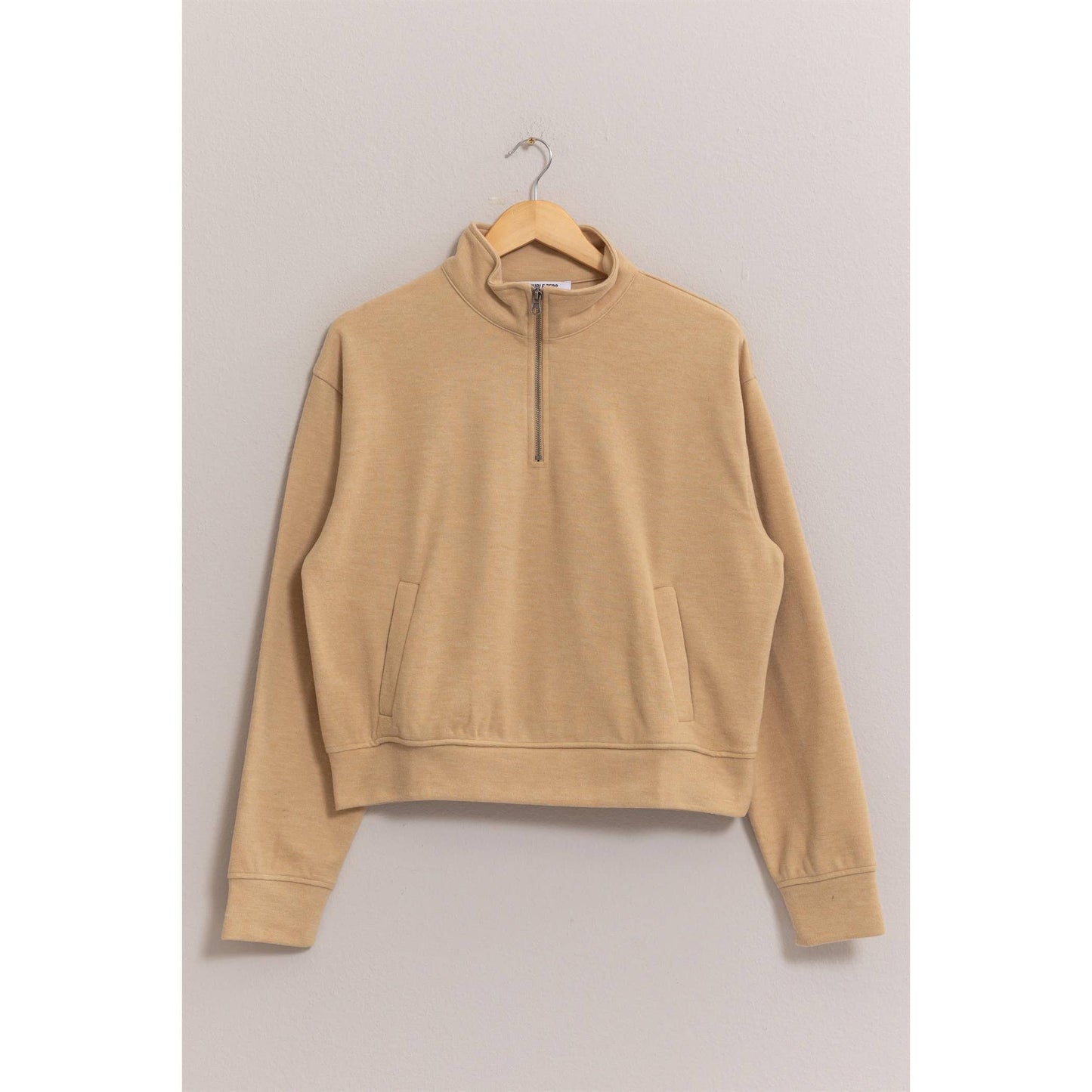 Cream Half Zip Sweatshirt With Front Pockets