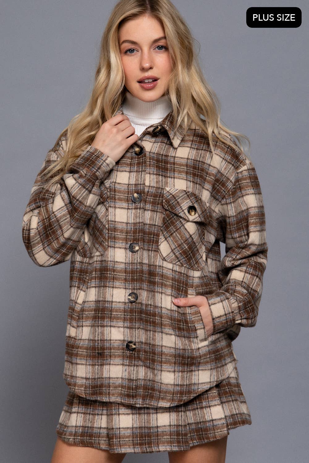 Plus size brown shacket