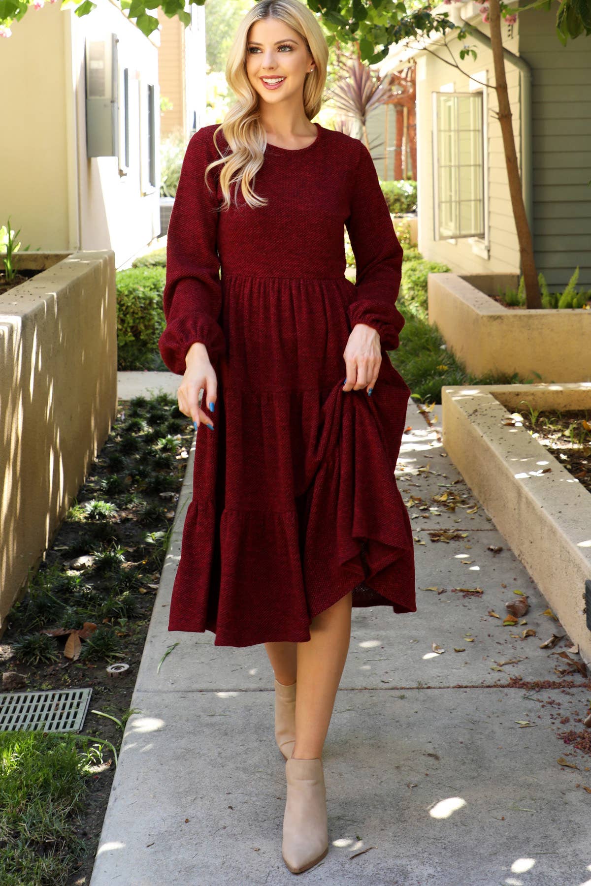 Mocha LONG PUFF SLEEVE dress