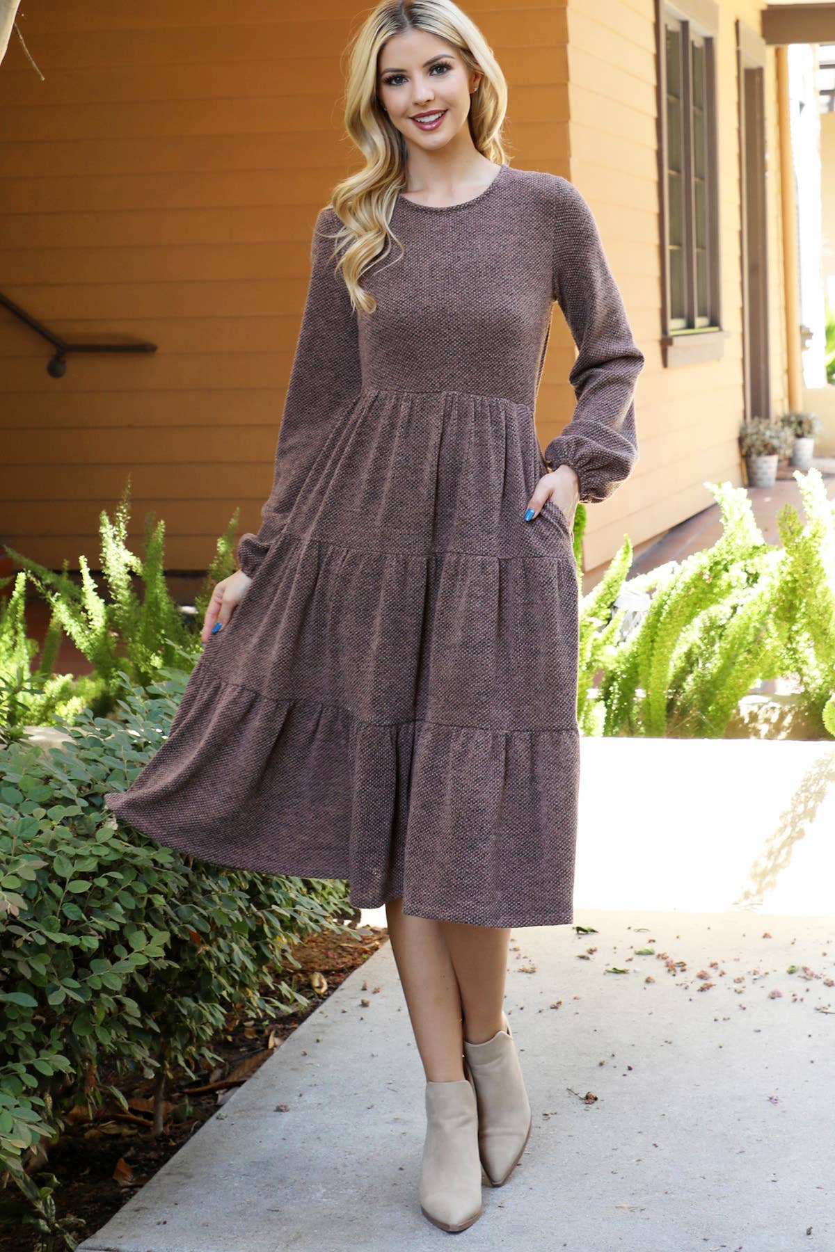 Mocha LONG PUFF SLEEVE dress