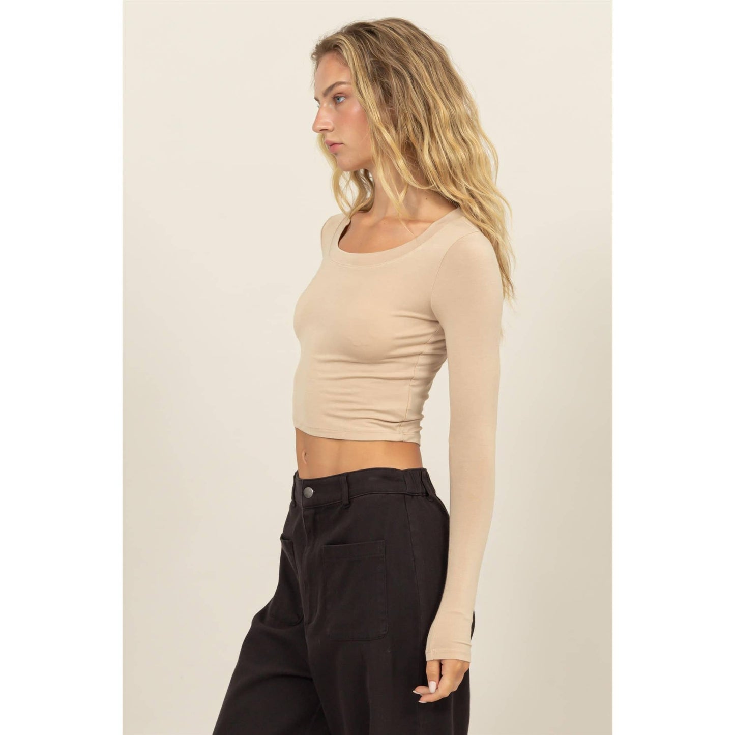 Cream cropped scoop neck