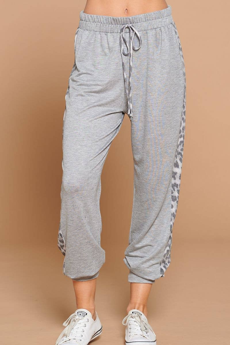 Gray French Terry Joggers with Animal Print: