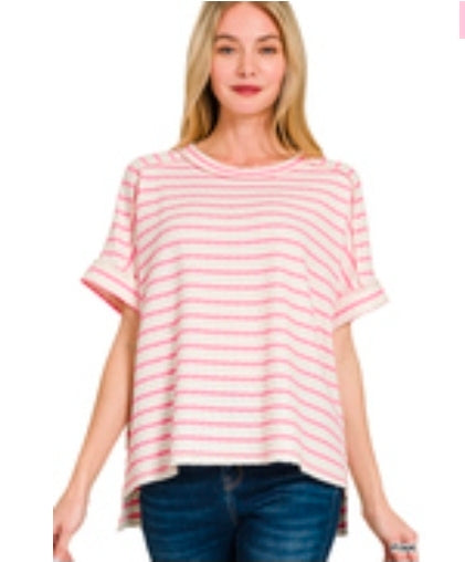 Pink stripe jacquard tee