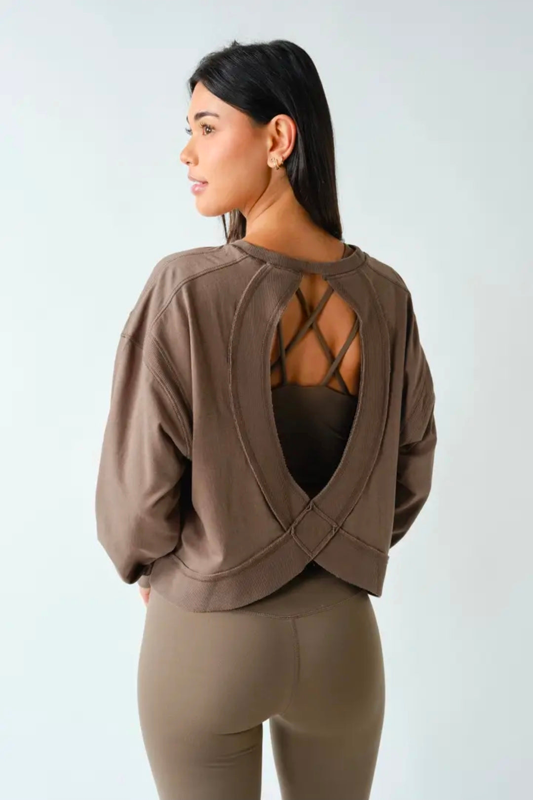 Taupe Open Back Long Sleeve Top