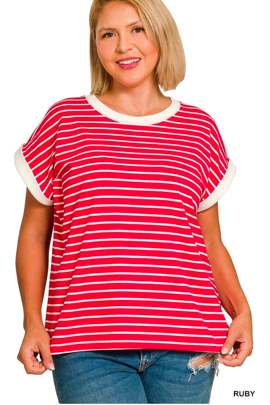 Plus red/white stripe top