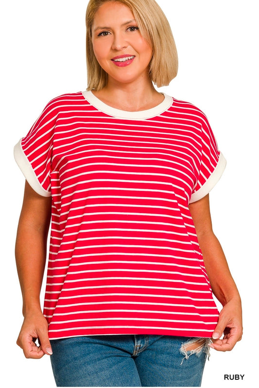 Plus red/white stripe top