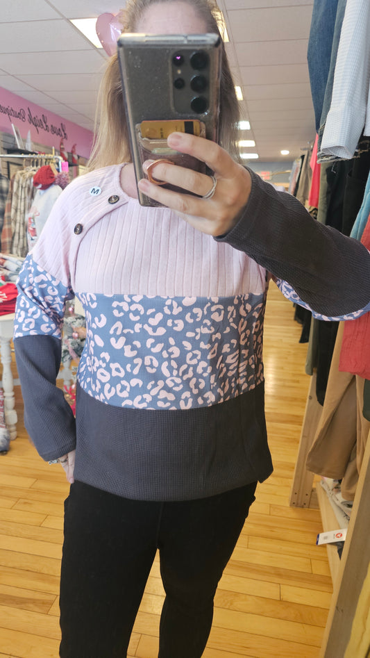 Pink Cheetah Textured Pullover