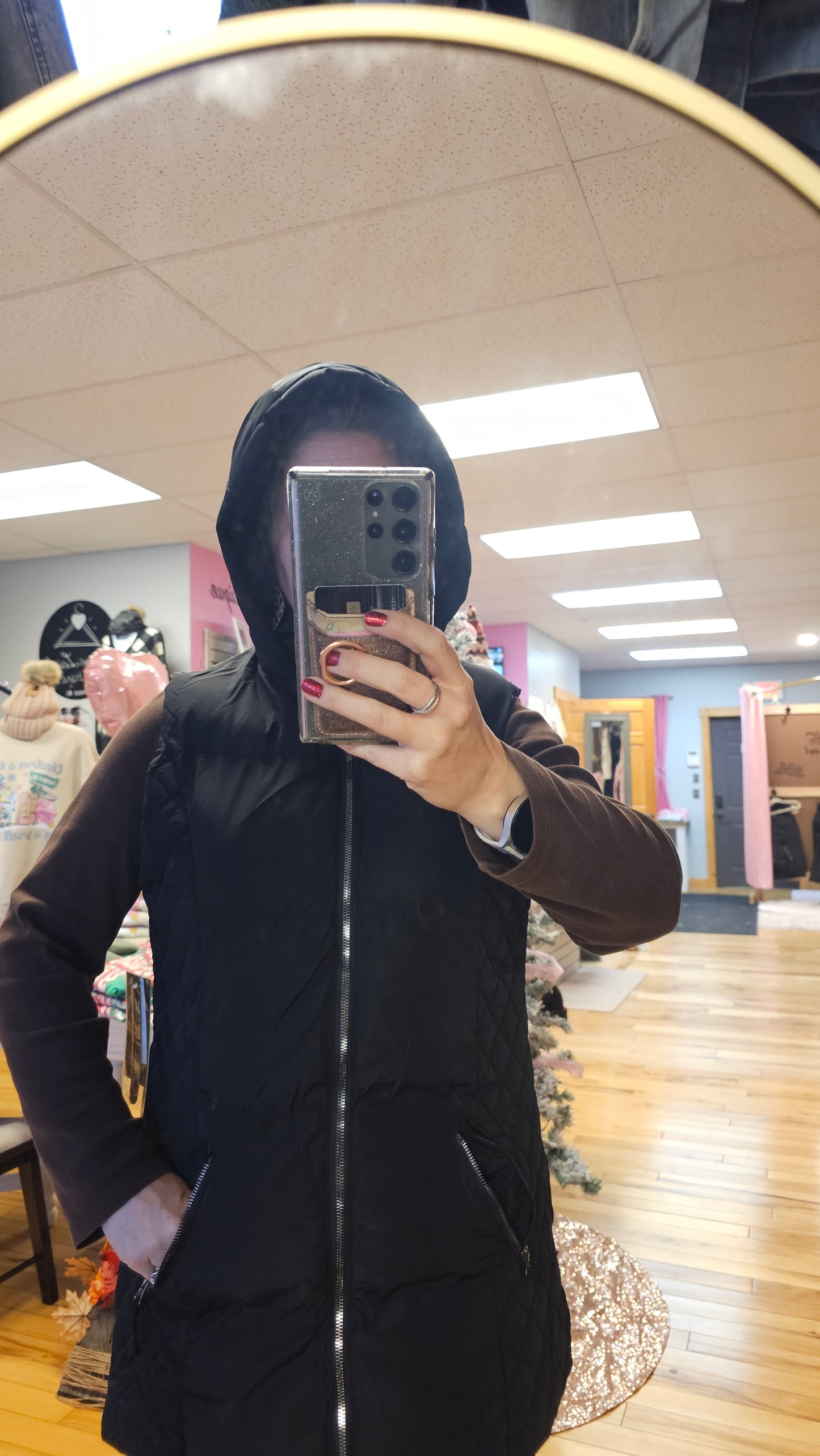 Long Black Vest with Hood