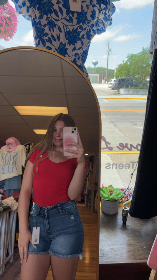 Red Cropped Vneck