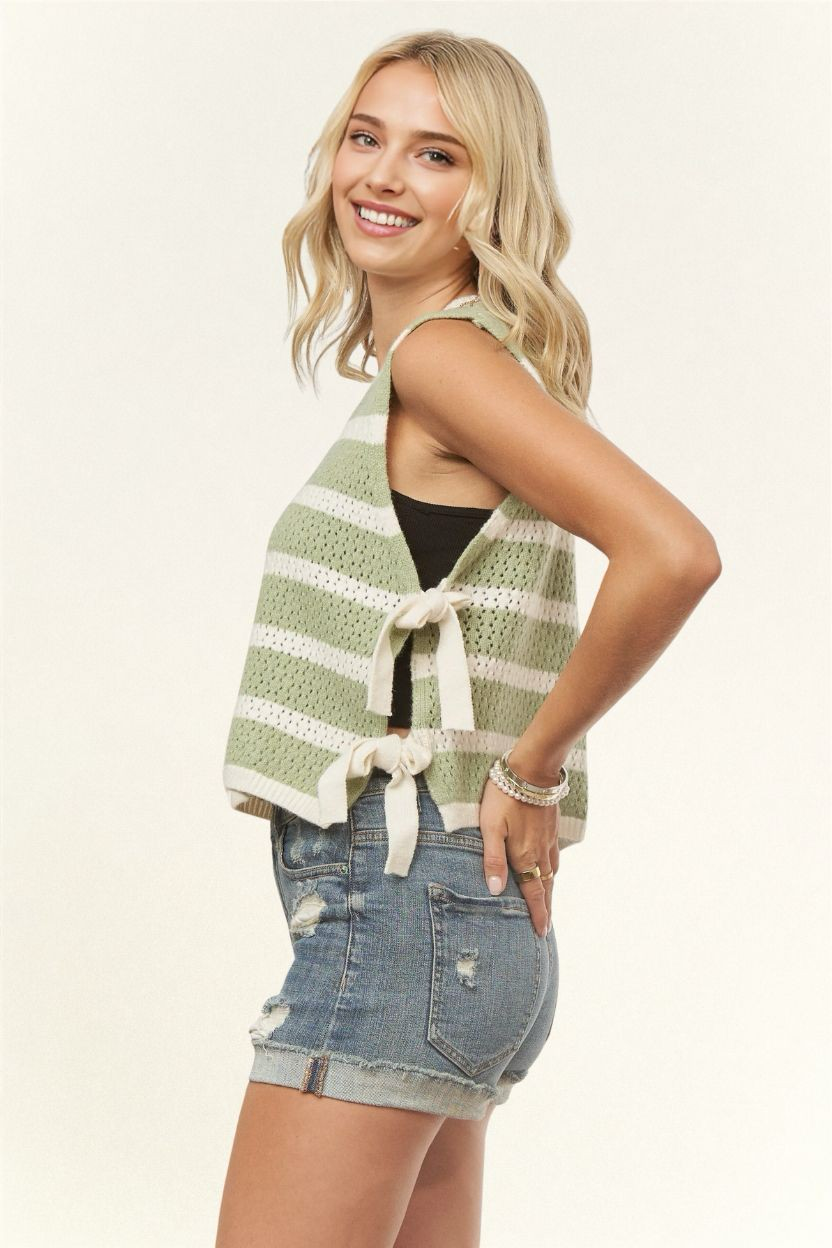 Sage short sleeve tie sweater