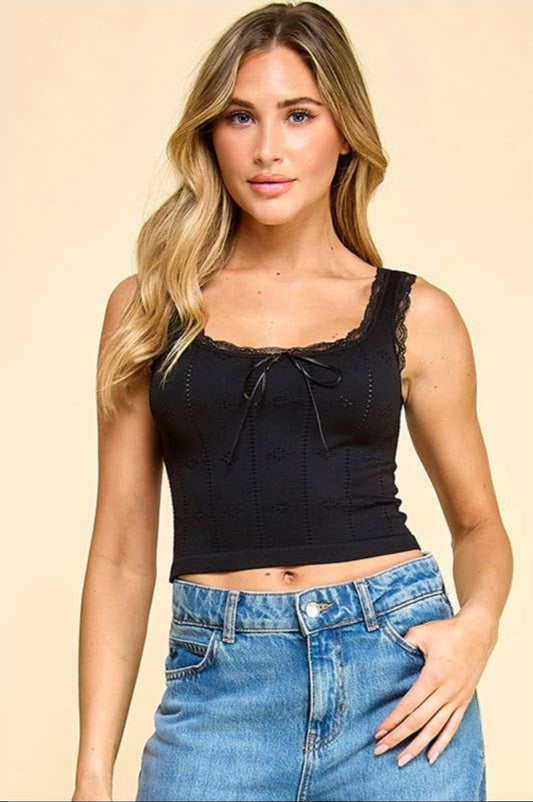 Black Lace Crop Tank