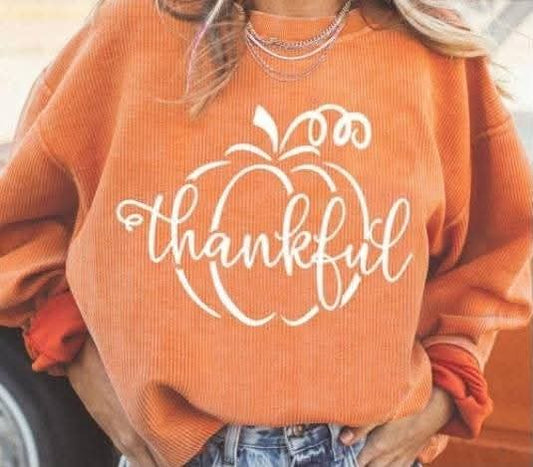 Pumpkin Thankful corded sweatshirt