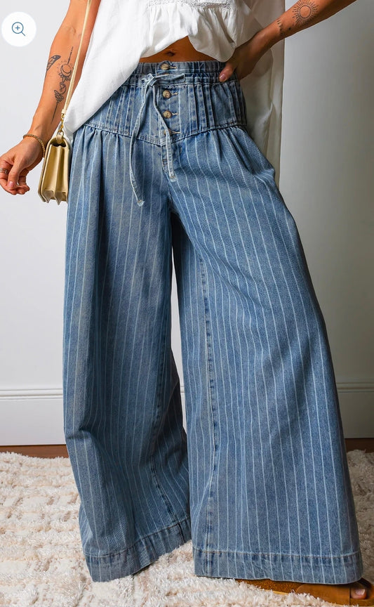 Striped wide leg jeans