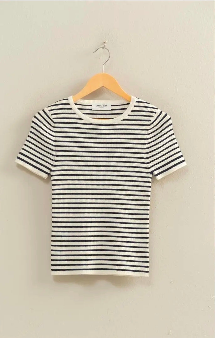 Navy stripe ribbed knit top