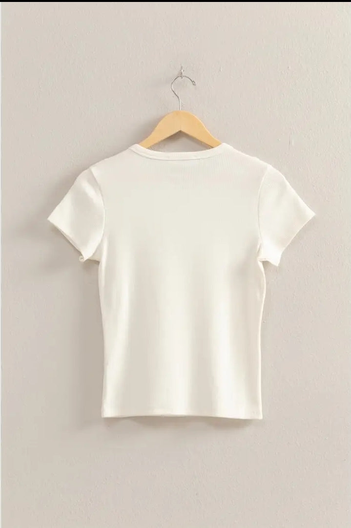 Cream ribbed tee