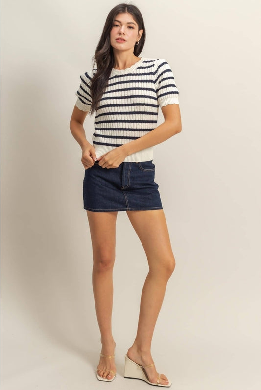Navy Puff Sleeve Top