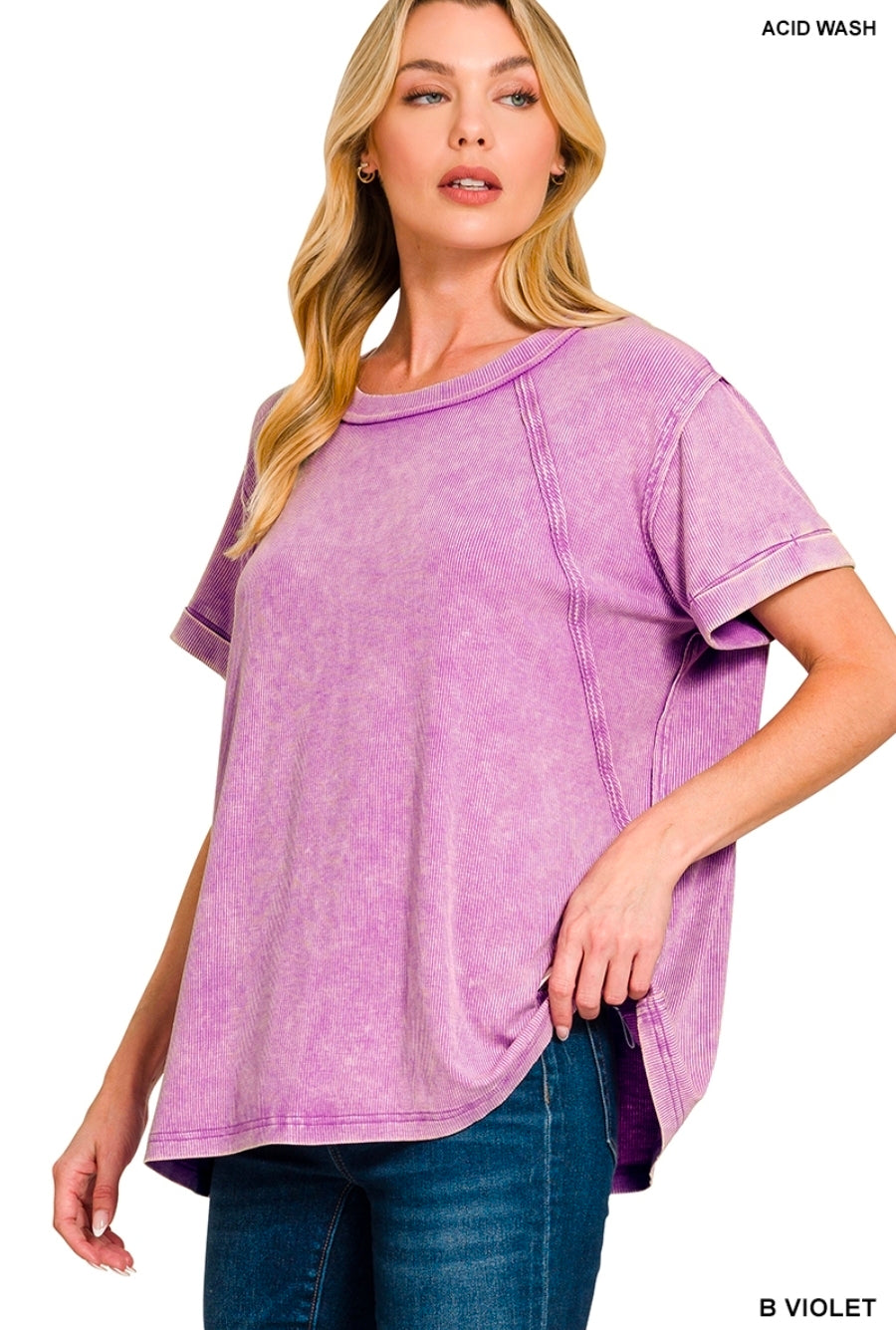 Violet ribbed cuffed top