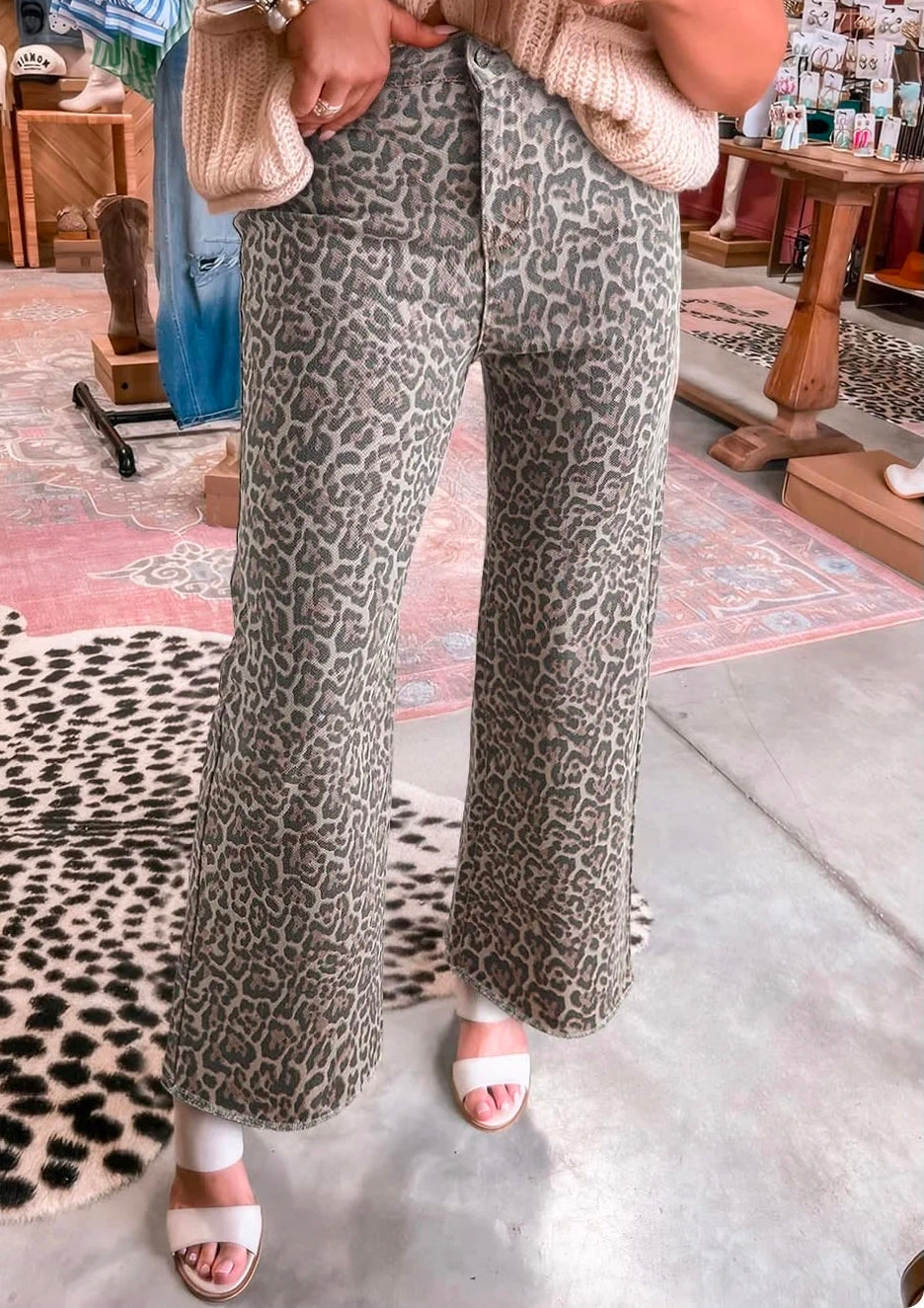 Leopard Frayed High Waist Jeans