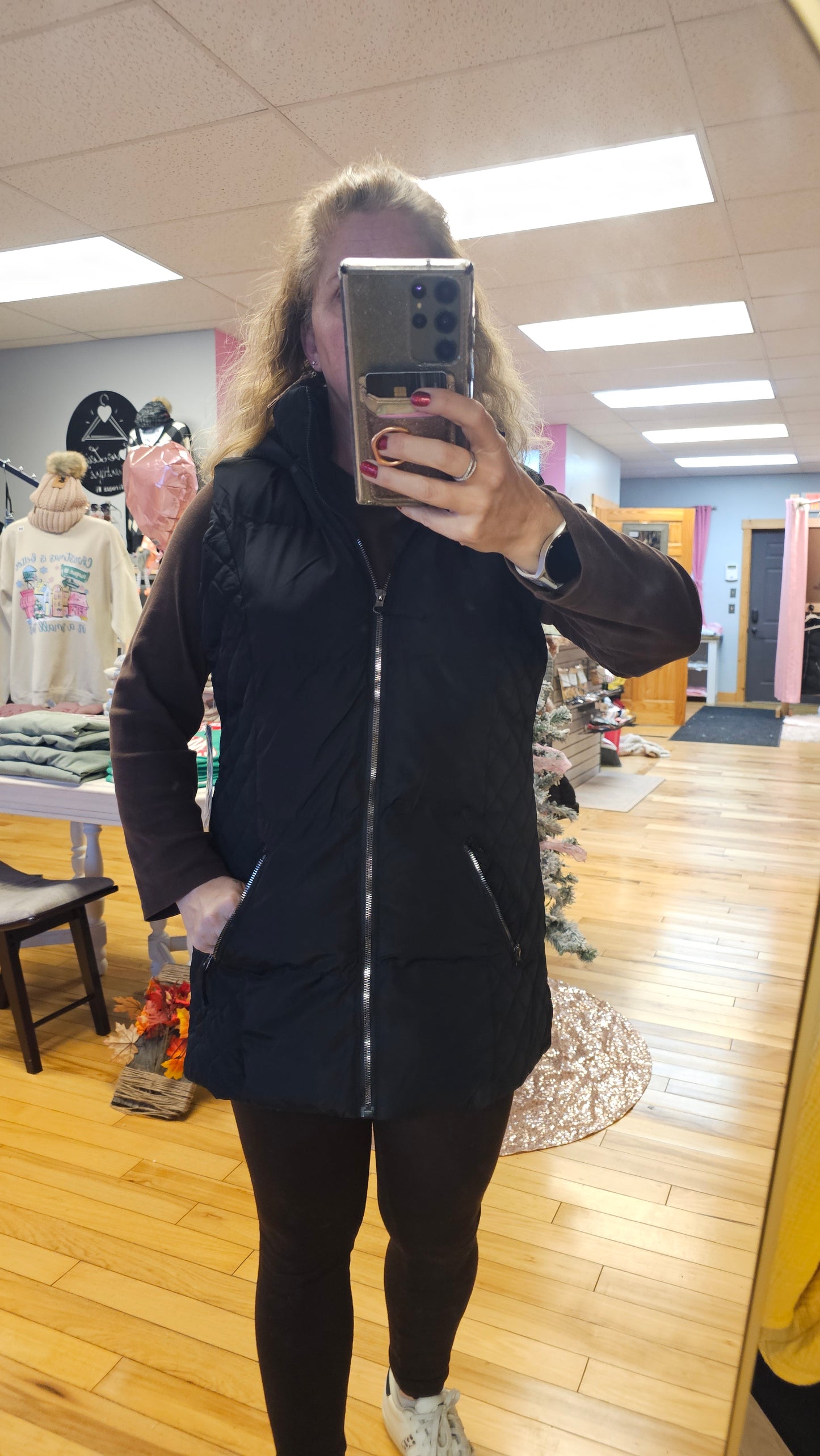 Long Black Vest with Hood