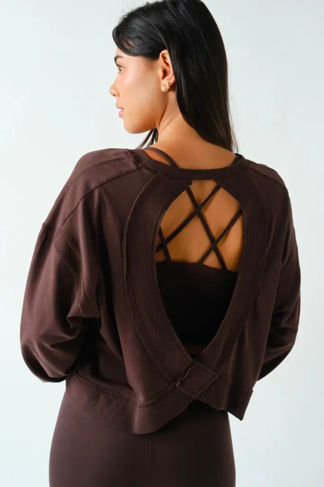 Brown Open Back Long Sleeve