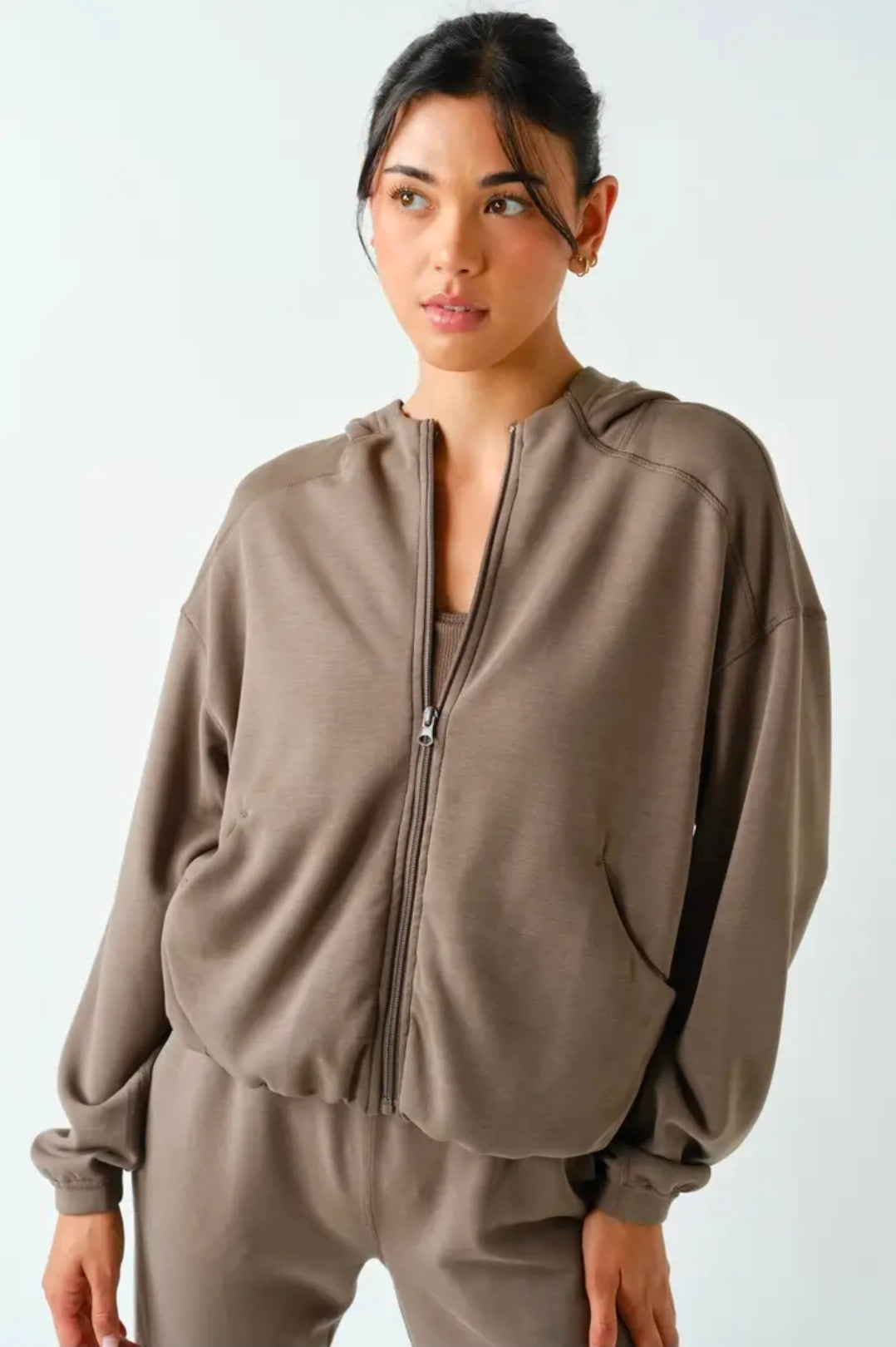 Taupe zip up hoodie