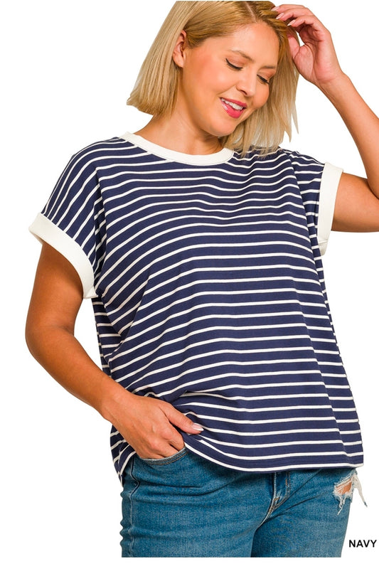 Plus blue/white stripe top