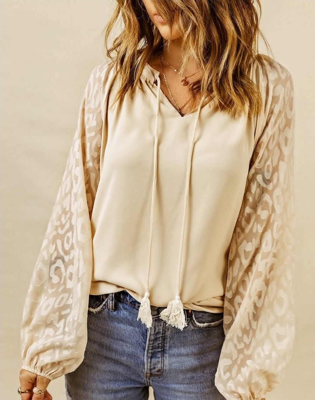 Beige Leopard Mesh Top