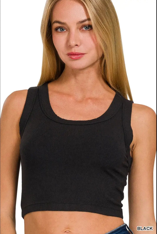 Black Ribbed Crop Tank
