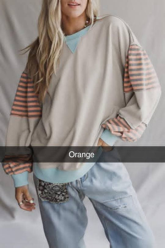Orange stripe colorblock sweatshirt