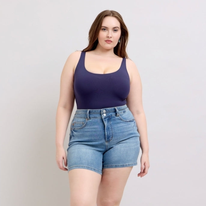 Plus Tummy Control Cool Denim Shorts
