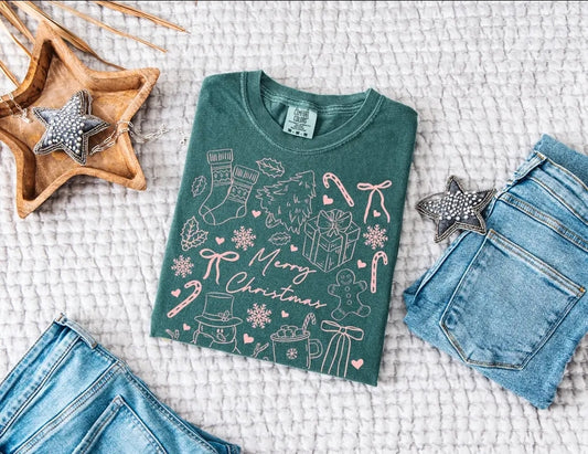 Green/pink Merry Christmas tee