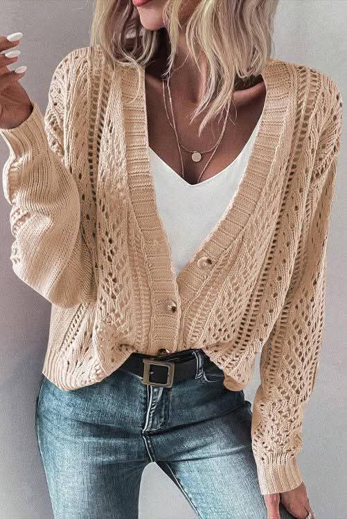 Beige open knit cardigan