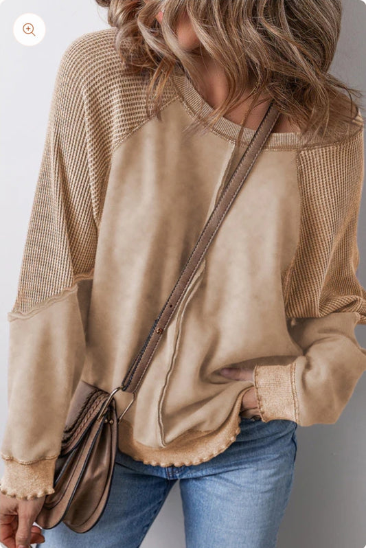 Beige Waffle Knit Sweatshirt