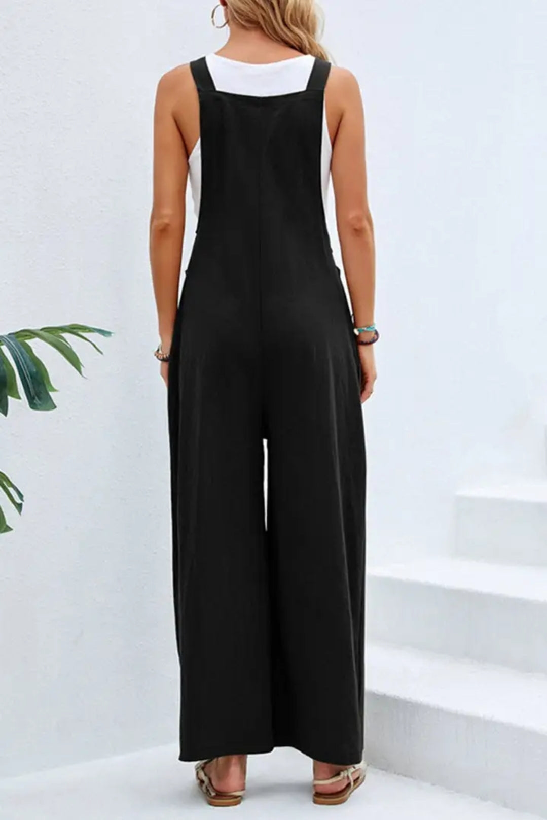 Black Button Cotton Overalls